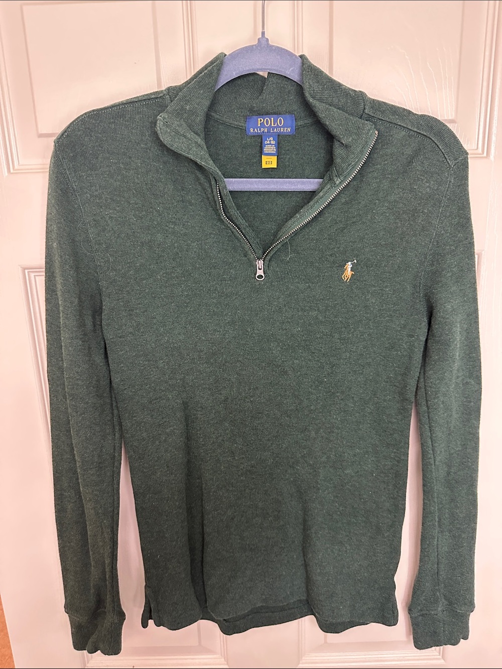 Polo by Ralph Lauren youth size L Green Quarter-Zip Sweater